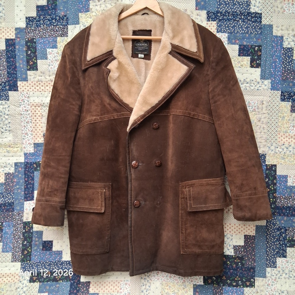 Vintage Cooper Sportswear Suede Leather Rancher Sherpa Lined Jacket SZ 46 Brown